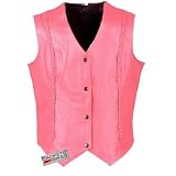 NEW WOMEN LADIES BIKER LEATHER VEST CHOPPER PINK
