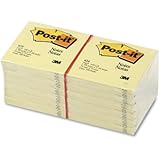 Post-it Notes, 3 in x 3 in, Canary Yellow, 12 Pads/Pack, 100 Sheets/Pad