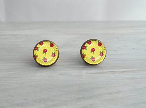 Yellow Rockabilly Pinup Girl Glass Dome Earrings- Choose Studs or Dangles in Silver Plated, Stainless Steel, or Bronze