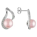 Silver Pink Fw Button Pearl Earrings - White