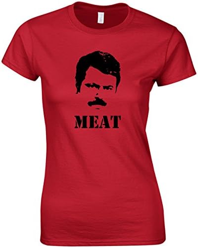 RON SWANSON MEAT WOMENS SHIRT PARKS AND REC LADIES TEE (L, Red)