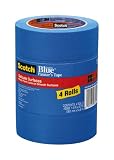 3M 2080 Scotch-Blue Painter's Tape for Delicate Surfaces, 1-1/2-Inch x 60-Yard, 4-Pack