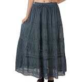 Sakkas Solid Embroidered Gypsy / Bohemian Full / Maxi / Long Cotton Skirt