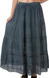 Sakkas Solid Embroidered Gypsy / Bohemian Full / Maxi / Long Cotton Skirt
