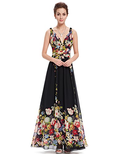 Ever Pretty Women's Sexy Double V-Neck Floral Printed Chiffon Maxi Dress 09636