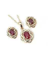 Peninsula Jewellery 9Ct Gold Ruby Celtic Pendant And Stud Earring Set