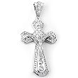 Sterling Silver Cubic Zirconia Rhodium Plated Cross Men's Charm