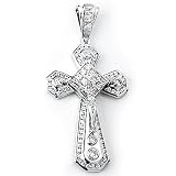 Sterling Silver Cubic Zirconia Rhodium Plated Cross Men's Charm