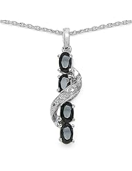 1.38 Carat Genuine Blue Sapphire and 0.02 ct. t.w. Genuine Diamond Accents Sterling Silver Pendant Necklace. 18"