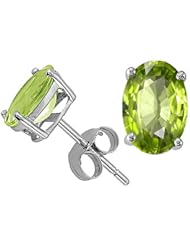 Tommaso Design (tm) Oval 8x6 mm Genuine Peridot Earring Studs in 14 kt White Gold