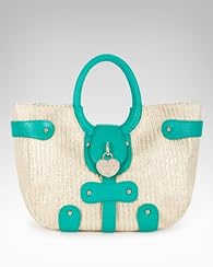 Megan Metallic Straw Heart Lock Tote