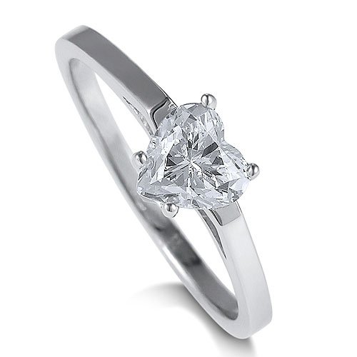 Sterling Silver Ring Heart Cubic Zirconia CZ Solitaire Ring 0.9ct - Nickel Free Valentine Engagement Ring