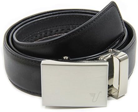 Mission Belt Men's Brushed Stainless Steel and Black Leather Ratchet Belt - Medium - Steel