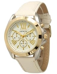 Geneva Womens Leather Roman Numeral Chronograph Watch - White