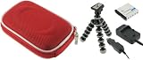 4n1 Nylon Hard Shell Case (Red) / NP-BD1 NP-FD1 AC DC / Battery / Tripod for Sony Cyber-shot DSC-T900 Digital Camera Red