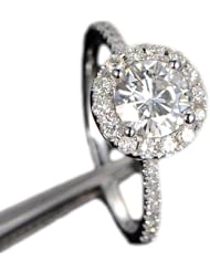 Solid 14K White Gold Round Cut 6.5mm Moissanite(Solitaire) 1.5mm Accents Moissanites Engagement Wedding Ring