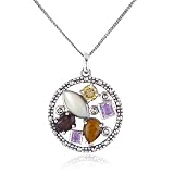 Sterling Silver Marcasite and Multi-Gemstone Round Pendant, 18