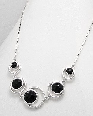 Collier En Argent Rhodié Avec onyx- 45cm - 50cm 