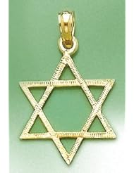 14k Gold Religious Necklace Charm Pendant, Star Of David Flat Engraved, Jewish F