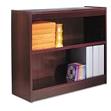 Square Corner Bookcase, Wood Veneer, 2-Shelf, 36 x 12 x 30, Mahogany
