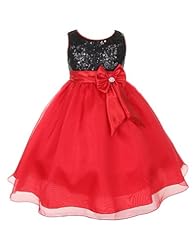 Girls Sleeveless   Sequined Piping Tea Length Organza/Polyester Party Dress  With a Bow(s) and Rhinestones and a Sash 