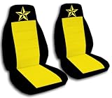 2 Black and yellow seat covers with a yellow "Nautical Star" for a 2009 Chevy Cobalt. Side airbag friendly.