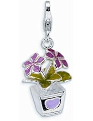 Sterling Silver 3-D Enameled Potted Flowers With Lobster Clasp Charm
