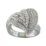 0.90 Ct. Diamond Heart Shaped Ring in Leaf Style in 14K Whiet Gold, Available in Sizes 4, 5, 6, 7,...