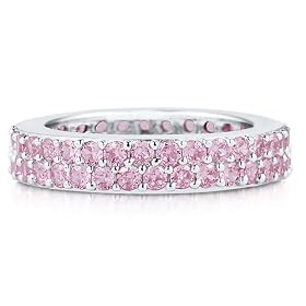Sterling Silver 925 Pink Cubic Zirconia 2-Row Eternity Band Ring - Ideal Gift For Mother, For Her, Birthday, Anniversary, Bridal, Wedding, Engagement
