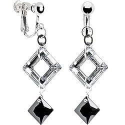 Handcrafted Austrian Jet Drop Square Clip Earrings