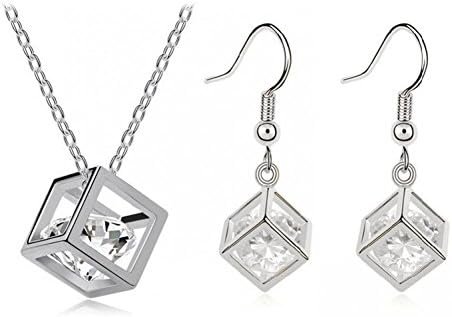 USMagic Crystal Jewelry Cube Eight Heart Eight Arrows Zircon Earrinnecklace Set - Stereo Love 1139-80