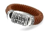 Leather and Sterling Silver Men's Bracelet, LRB9112BRW
