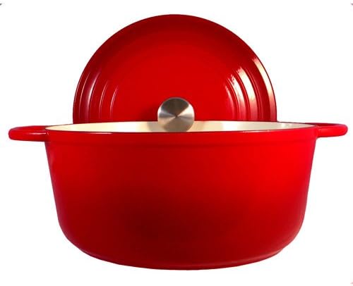 Fancy Cook Enamel Cast Iron Red Round Dutch Oven, 7 Quart