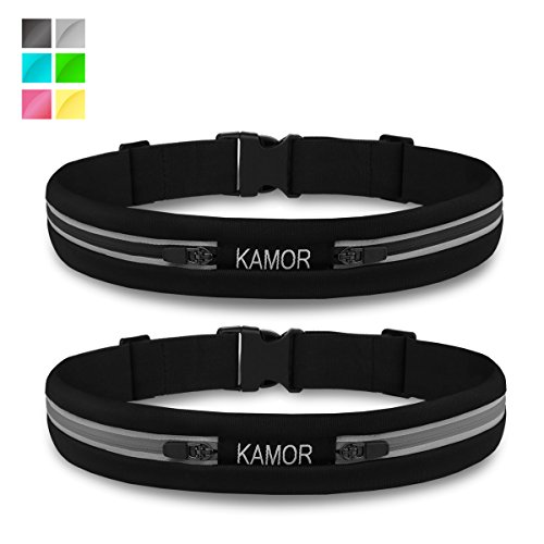 (Upgrade 2 Pack) Kamor #11 Running Belts / Runner's Race Belt / Fitness Workout Belt / Sport Waist Pack / Waist Pouch / Exercise Waist Bag for Apple iPhone 6, 6 plus, 5, 5s, 5c, Samsung during Race, Hiking, Walking, Cycling