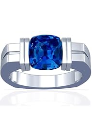 18K White Gold Cushion Cut Blue Sapphire Solitaire Ring