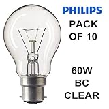 Philips 60W 240V B22 BC A55 Clear Light Bulbs (Pack of 10)