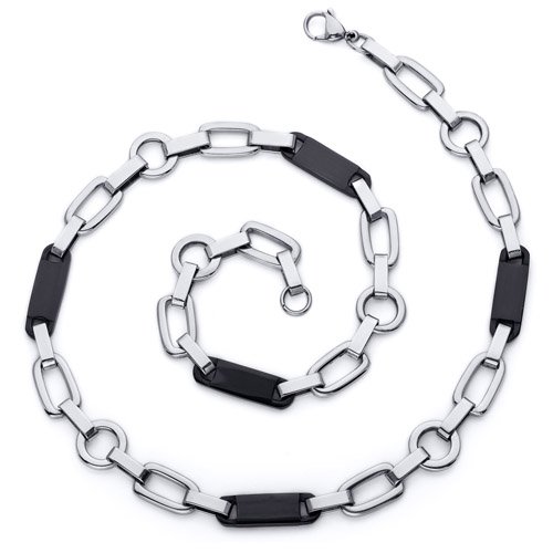 Mens 22 inch Black Stainless Steel Rectangular Link Necklace