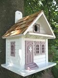 Shotgun Cottage Birdhouse White w/Lavender