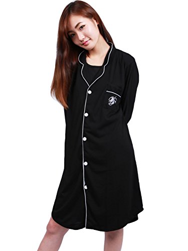 MIKA&MAYA チュニック パジャマ 長袖 前開き シンプル ルームウエア レディース ロング丈