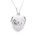 Silver Heart Shaped Flower Engraved Locket