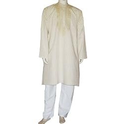 Anniversary Gifts for Him Men Cotton Embroidered Kurta Pajama Size L Chest :42