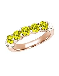 1.35 Ct Round Canary SI1/SI2 Diamond 925 Rose Gold Plated Silver Ring