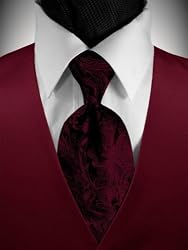 Tuxedo Vest - Solid Satin Wine with Coordinating Tapestry Tie