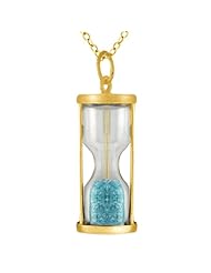 18K Gold Plated Silver Hourglass Pendant With Natural Aquamarine Dust 18" Chain