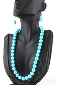Click Here For Cheap 2 Sets Of Ladies Blue Matching Pearl Adjustable Necklace & Drop Earrings Jewelry Set For Sale