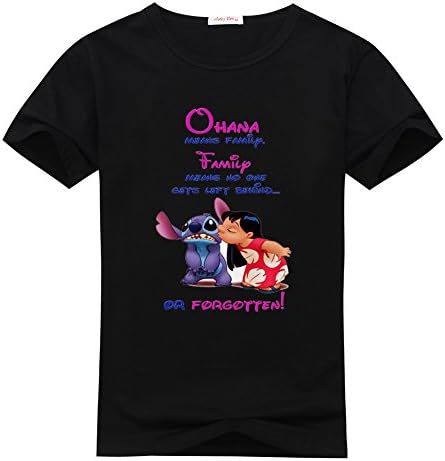 DanielSanta Mens Lilo And Stitch Cartoon Black T-shirts Size L