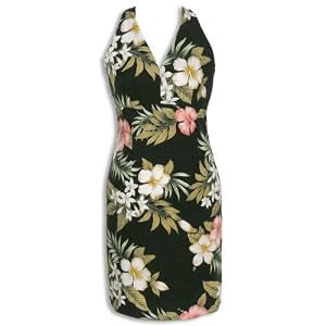 Sexy Halter Dress - Hibiscus Plumeria Hawaiian Aloha Crisscross Back Fitted Halter Sun Dress - Regular and Plus Size