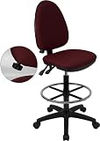 Multi-Function Drafting Stool in Burgundy with Adjustable Lumbar Support [WL-A654MG-BY-D-GG]