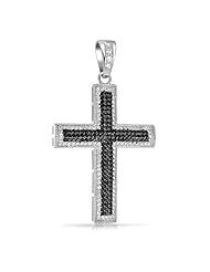 Bling Jewelry Sterling Silver Black White Two Tone CZ Cross Pendant Necklace