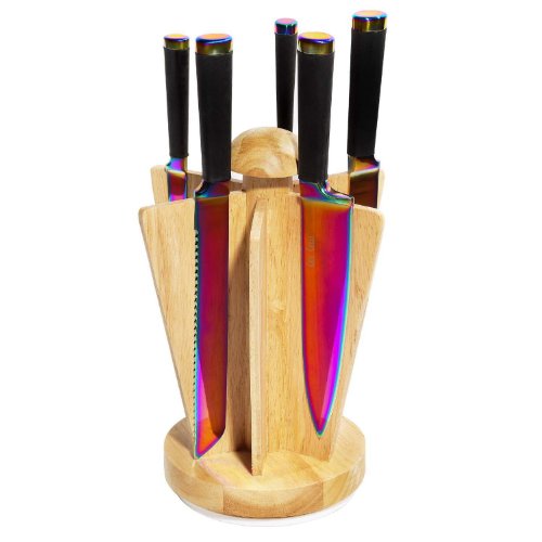 CHIC CHEFS Professional Quality Titanium 5 Piece Cutlery Set PLUS BONUS Wooden Block